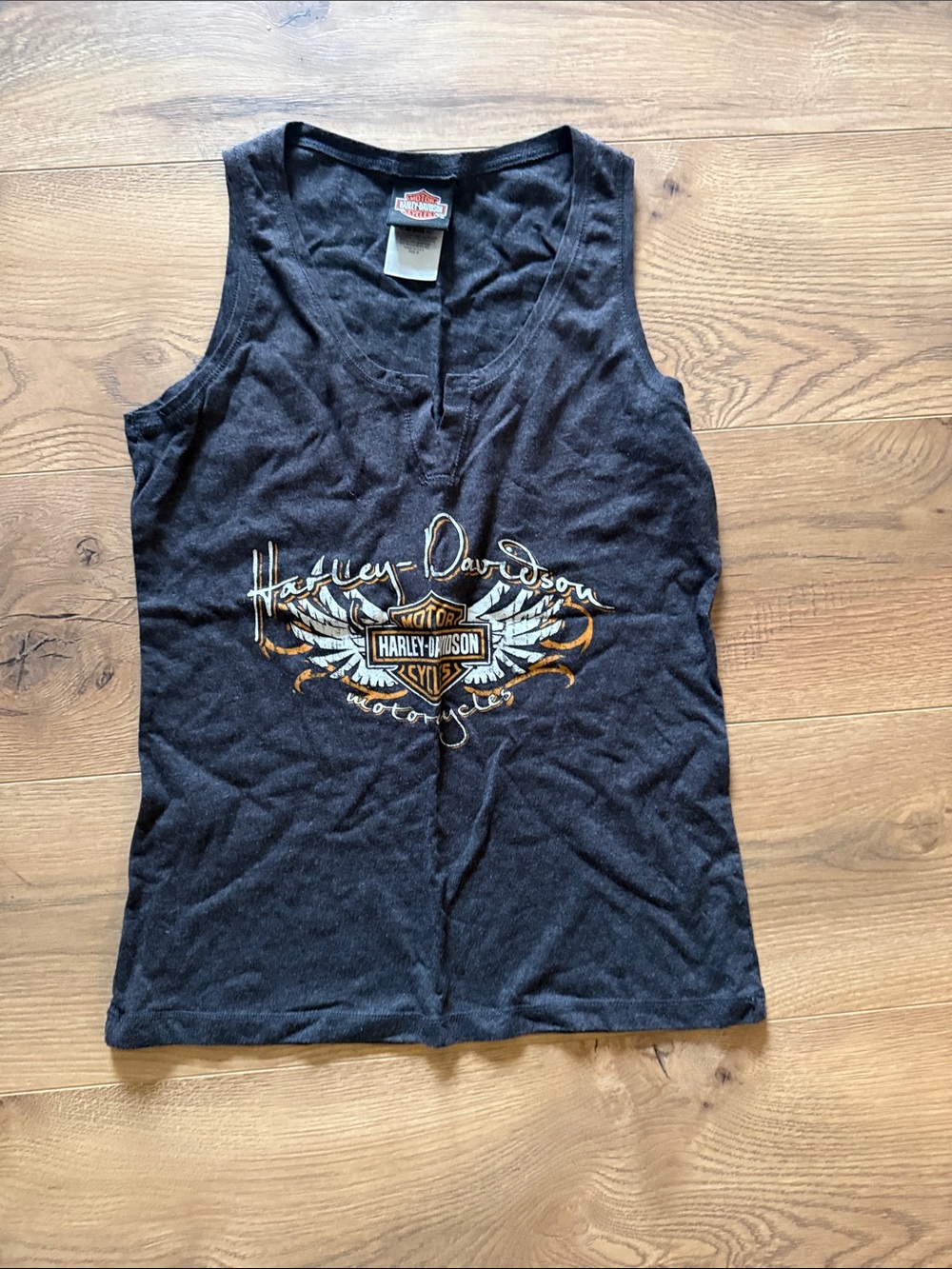 Harley-Davidson Black Tank Top with Gold and White Winged Logo